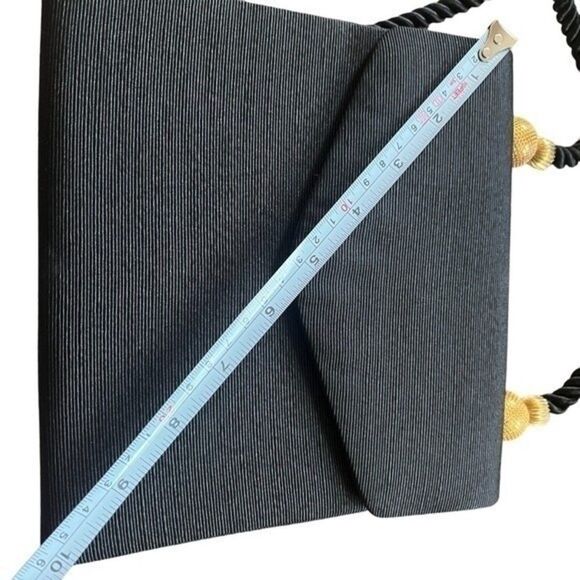 Women Evening Bag Black Gold Finish Design and Rope Straps Inside Flap Pocket - Picture 13 of 16